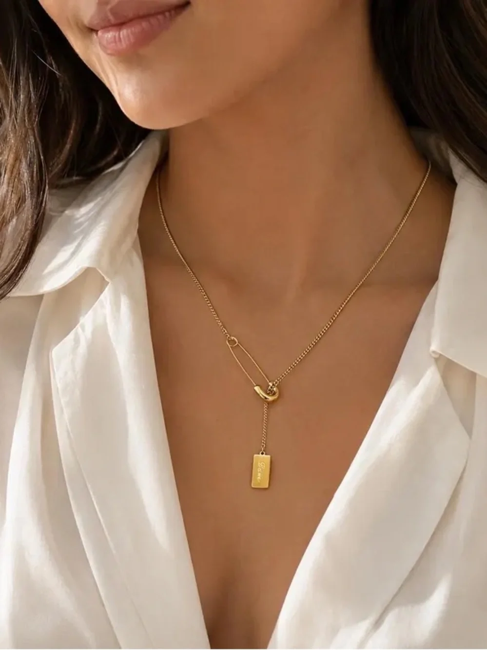 Safety Pin Necklace, 18K Gold Plated Love Necklace, Stainless Steel Necklace